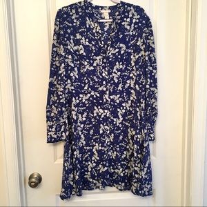 H&M blue floral print button down sheath dress